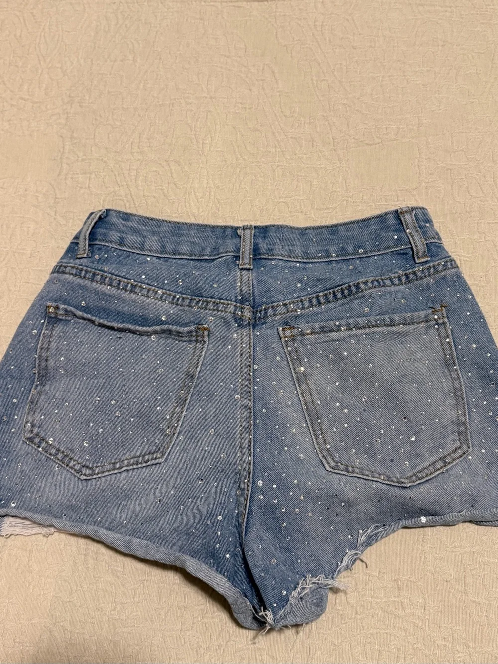Embellished Distressed Blue Denim Shorts
